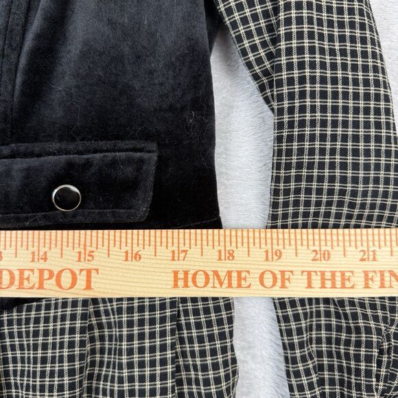 Vtg Shirt Dress Petite Large Black Tan Velvet Vest Grunge Cottage Modest 80s 90s - Picture 10 of 14